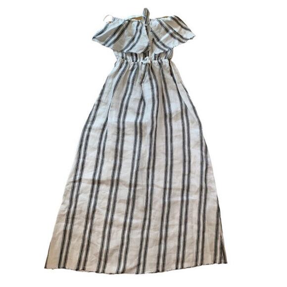 Reformation Linen Midi Length A line Dress Sz sm Stripes Back Tie Strapless - Picture 7 of 10